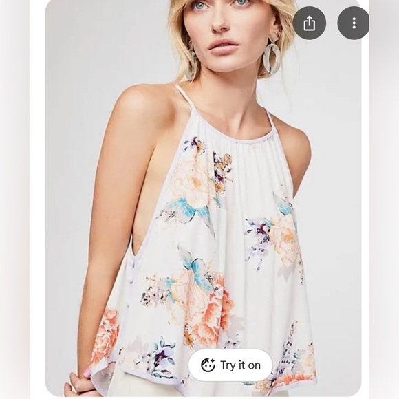 Free People White Floral Break Free Cropped Blouse  Size Medium - Picture 1 of 5